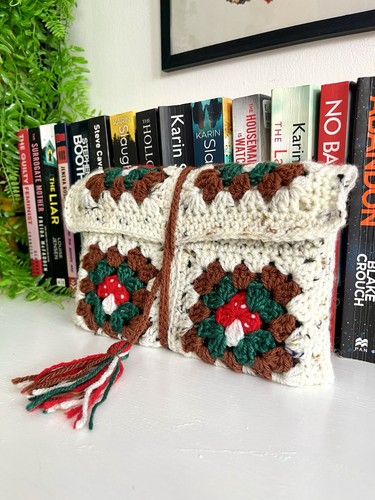 Crochet mushroom book sleeve - book,