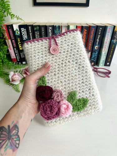 Rose crochet book sleeve - book,